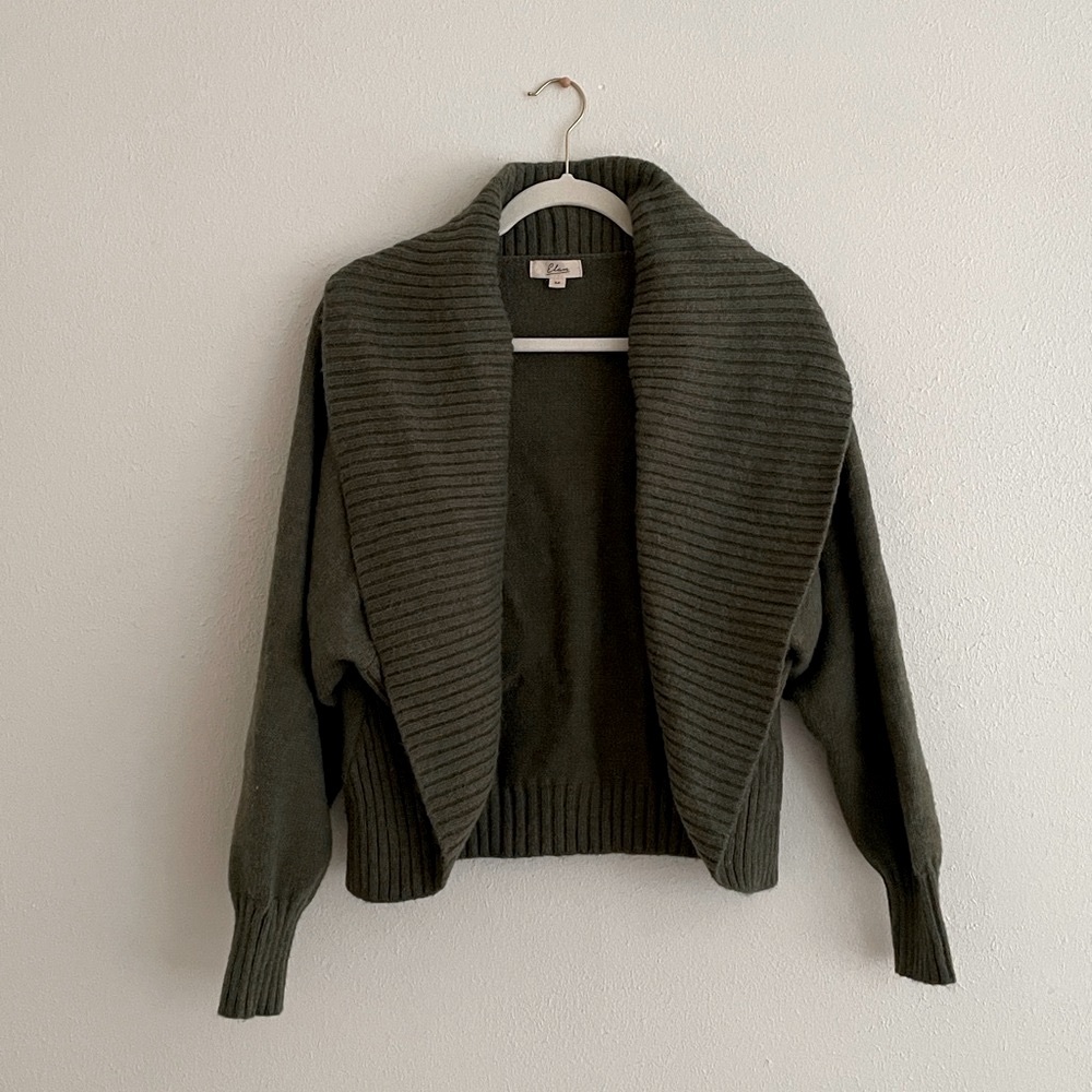Elan Open Front Cardigan Crop Sweater Green